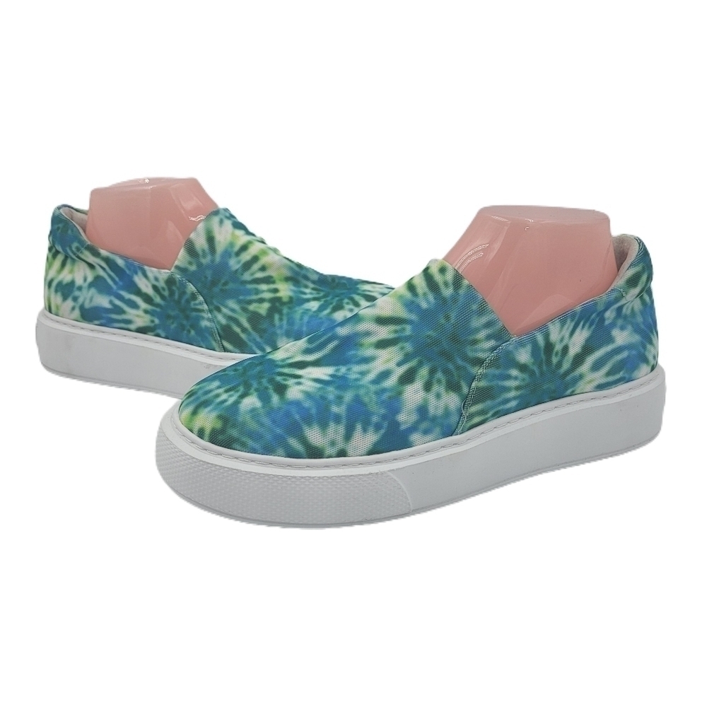 J/Slides Women's Blue Green Tie-Dye Dusty Slip-on Casual Canvas Sneaker Size 8.5